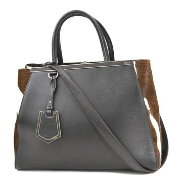 FENDI Handbag Shoulder Bag Toujours Medium Leather/Haraco Dark Brown/Brown/Off White Silver Ladies