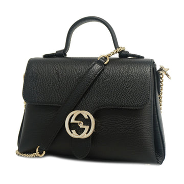 GUCCIAuth  Interlocking G 510302 Women's Leather Shoulder Bag Black