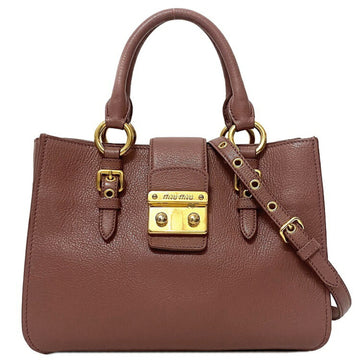 MIU MIU Miu 2way Pink Beige Madras RN0799 Leather Handbag Shoulder Bag Women's Adjustable Pretty