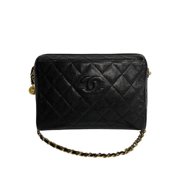 CHANEL Matelasse Cocomark Matte Caviar Skin Chain Shoulder Bag Black 33208