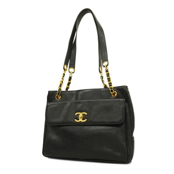 CHANEL Shoulder Bag Chain Caviar Skin Black Gold Hardware Women's