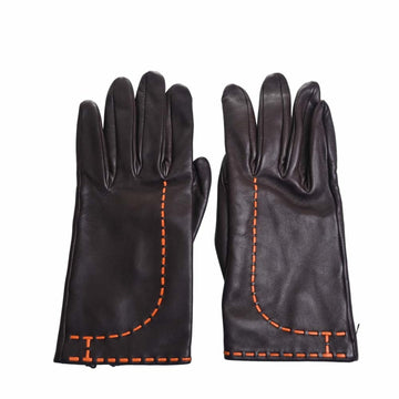 HERMES Leather Gloves #7 1/2 Brown Ladies