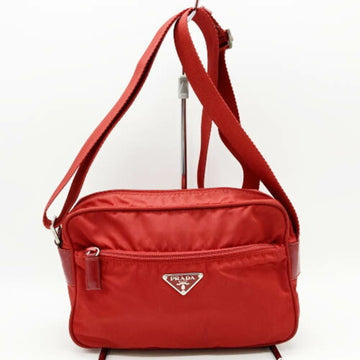 PRADA Shoulder Bag Nylon Crossbody Triangle Logo Red Women's Men's Fashion