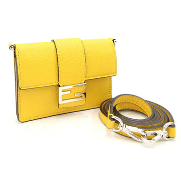 FENDI Shoulder Bag Micro Flat Baguette 7M0311 Yellow Leather Ladies FF Card Case Small