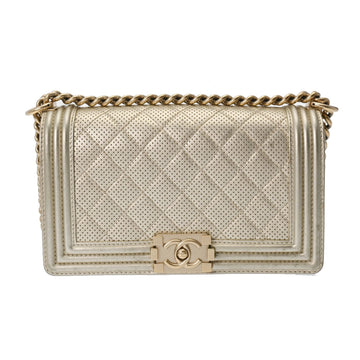 CHANEL Boy  Chain Shoulder Gold Tone A67086 Women's Perforated Leather Bag