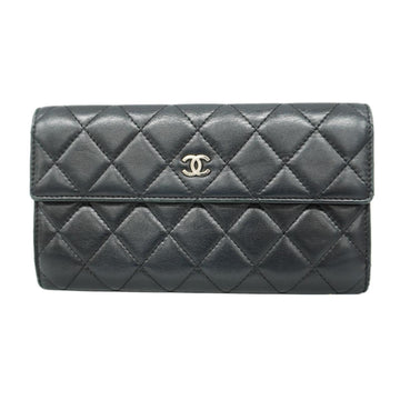 CHANEL Long Wallet Matelasse Lambskin Black Women's