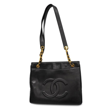 CHANEL Shoulder Bag Chain Lambskin Black Gold Hardware Women's