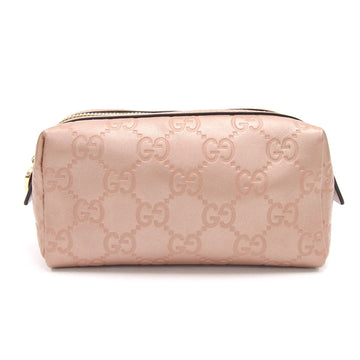 GUCCI Pouch Shima 153228 Pink Leather Multi Makeup Embossed GG Double G Heart Women's