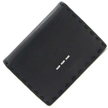 FENDI Trifold Wallet Selleria 7M2800 Black Leather Compact Ladies