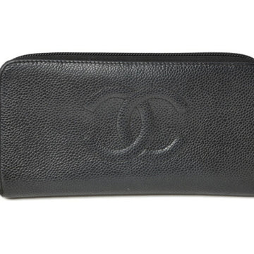 CHANEL long wallet round here mark caviar skin black