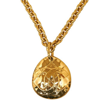 CHANEL Cocomark Matelasse Oval Necklace Gold Plated Ladies