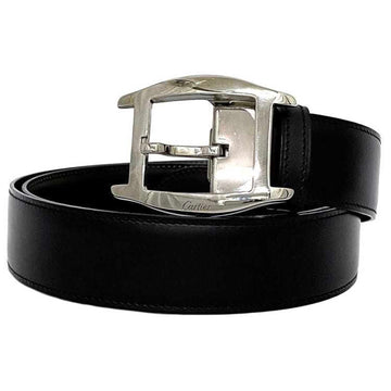 CARTIER Waist Belt Black Brown Silver Tortue L5000387 Calf Leather Metal 30mm 85 80cm 90cm