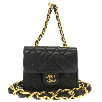 Chanel Mini Matrasse Lambskin Black Gold Chain Shoulder Bag Coco Mark