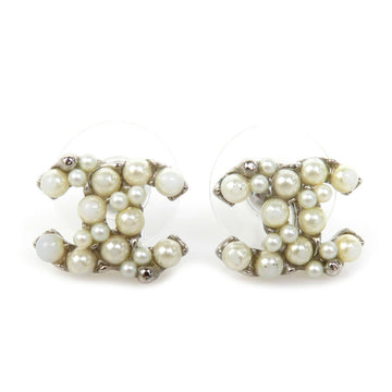 CHANEL Earrings Coco Mark Metal/Fake Pearl Silver/Off White Women's