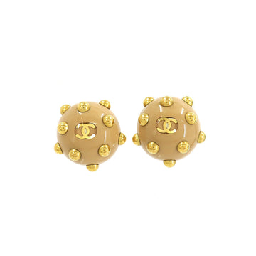 Chanel round type studs here mark earrings beige gold 00A vintage accessories