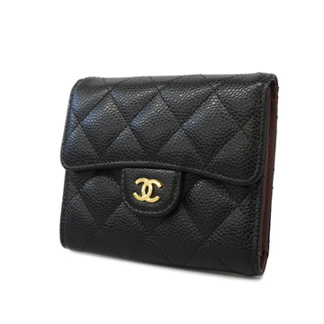 Chanel Trifold Wallet Matelasse Caviar Skin Black Gold metal