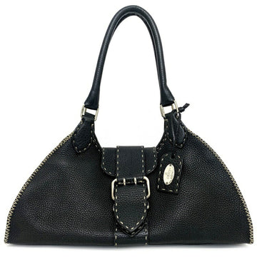 Fendi Handbag Celeria 8BR238 Stitch Leather FENDI Women's Bag Black Soft Charm Tote