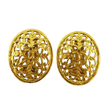 CHANEL earrings here mark oval GP plated gold ladies