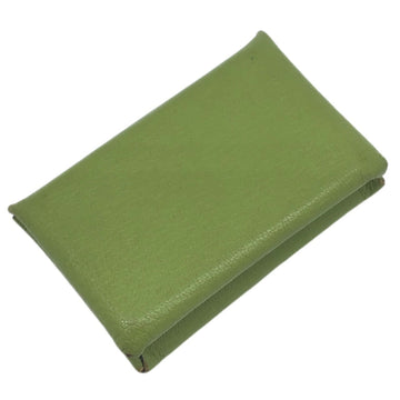 HERMES Calvi Chevre Anise Green  L Engraved [2008] Card Case Business Holder Leather SV Hardware Accessories Ladies Men's Unisex