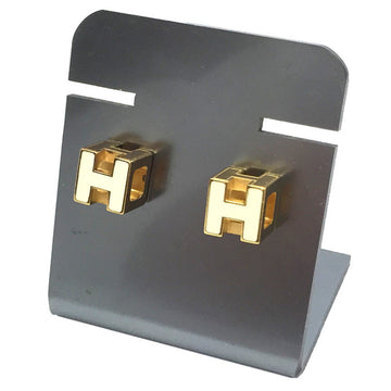 HERMES earrings  caged H cube gold ivory