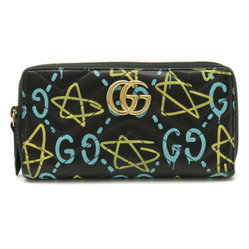 GUCCI GG Marmont ghost print round long wallet leather black yellow light blue 448087