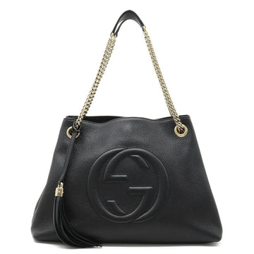 GUCCI Soho Interlocking G Tote Bag Chain Shoulder Leather Black 536196