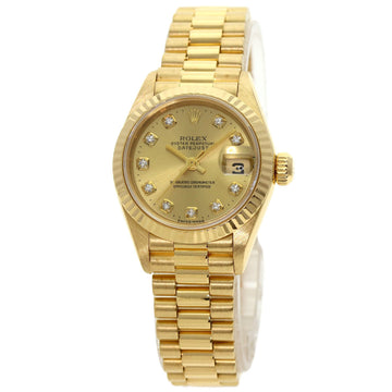 ROLEX 69178G Datejust 10P Diamond Watch K18 Yellow Gold K18YG Women's