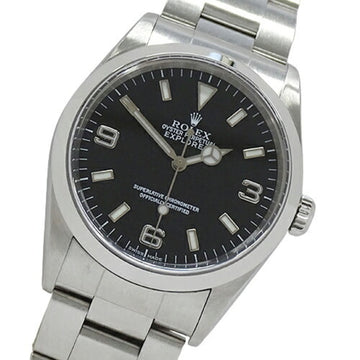 Rolex Explorer I 14270 P watch men's self-winding AT stainless steel SS silver black polished