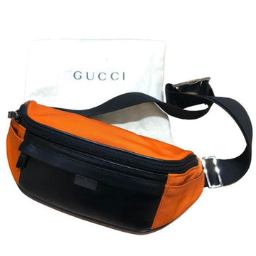 GUCCI waist bag body plate nylon x leather orange black 1610