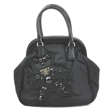 PRADA handbag nylon/leather black silver ladies