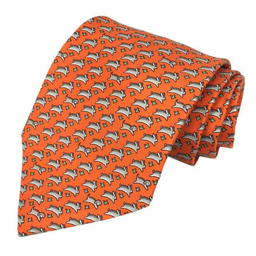 HERMES Necktie Rabbit Dog 100% Silk Orange Men's