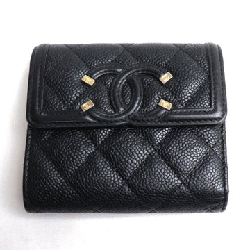 CHANEL Matelasse CC Filigree Trifold Wallet Black A81940 Women's