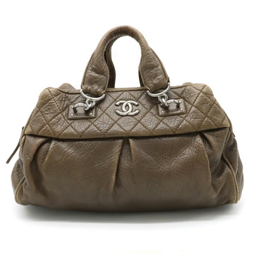 CHANEL matelasse handbag Boston bag leather khaki brown A39661