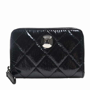 CHANEL Patent Matelasse Cocomark Round Coin Case - Black