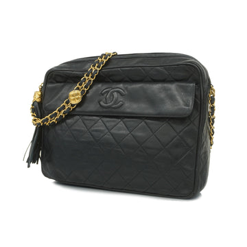 Chanel shoulder bag matelasse fringed chain shoulder lambskin navy gold metal