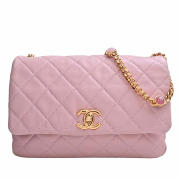 CHANEL Lambskin Matelasse Coco Mark Chain Shoulder Bag Pink Ladies