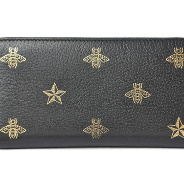 GUCCI Unisex  Long Wallet Round Leather Bee & Star BEE STAR Black 495062 DJ2KT 8474