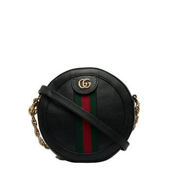 GUCCI Ophidia Round Chain Shoulder Bag 550618 Black Leather Women's