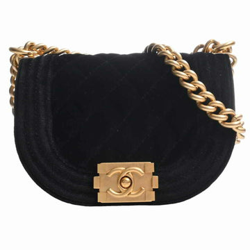 CHANEL Velor Boy Small Coco Mark Chain Shoulder Bag AS3350 Black Ladies