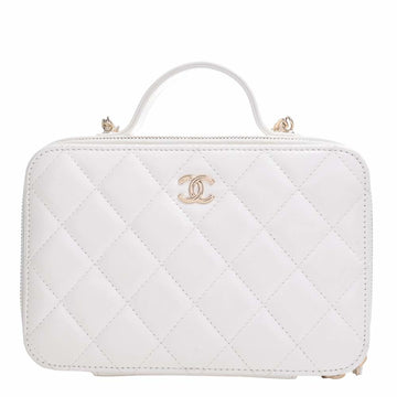 CHANEL Leather Matelasse Coco Mark Chain Shoulder Bag Vanity White Ladies