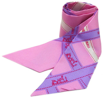 HERMES Twilly Bolduc Pattern Women's Scarf Muffler 100% Silk Multi [Pink/Purple]