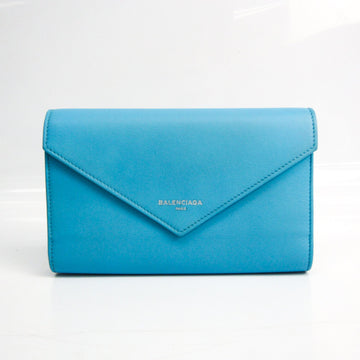 BALENCIAGA PAPER ZA MONEY 371661 Women's Leather Long Wallet [bi-fold] Blue