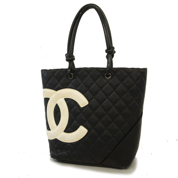 Chanel Ligne Cambon Women's Leather Handbag,Tote Bag Black,White