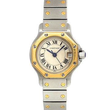 CARTIER Santos Octagon SM Combi Vintage Ladies Watch Date Ivory Dial K18YG Yellow Gold Quartz octagon