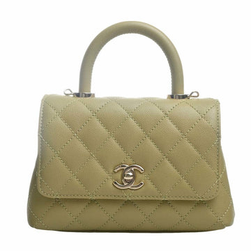 CHANEL Caviar Skin Matelasse Coco Mark Chain Shoulder Bag Green Ladies