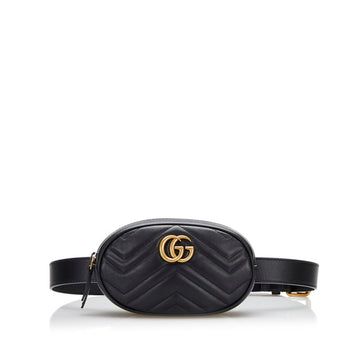 Gucci GG Marmont Waist Bag Body Shoulder 476434 Black Leather Ladies GUCCI