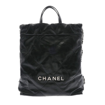 CHANEL 22 line backpack black AS3859 ladies shiny calf rucksack daypack