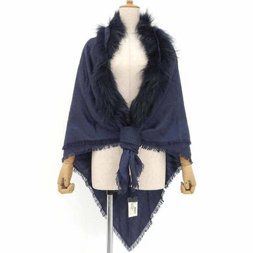 FENDI Zucca pattern stole fur shawl navy blue