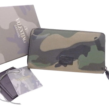 VALENTINO long wallet camouflage khaki x black canvas leather