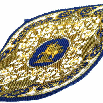 HERMES scarf pleated silk navy blue/gold/white ladies